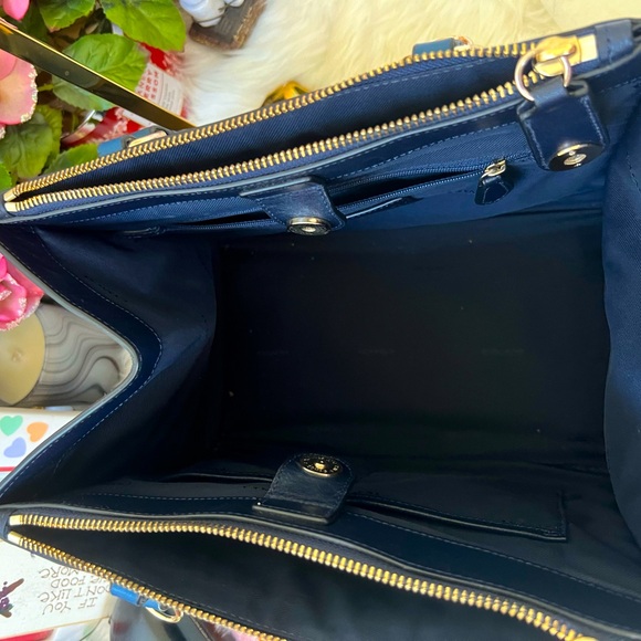 Coach Two Tone Blue Python Embossed With Double Zip Leather Handbag - Picture 10 of 15